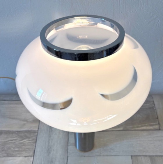Vintage Space Age Lamp - Murano - Design - Mushroom, Table lamps, Glass, Metal, White, Modern (photo 5 of 8)
