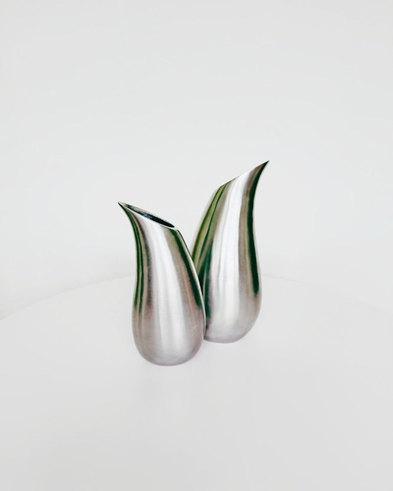 Image 1 of Vintage teardrop shaped vases made of brushed aluminium