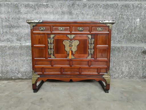 Baule antico coreano, mobile, cassettiera, baule vintage, tavolo-cassapanca, H 82 L 85 P 38 cm – dressoirs, Wood