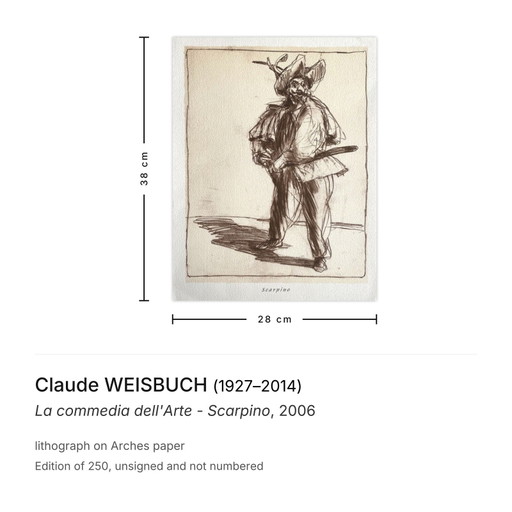Claude WEISBUCH La commedia dell'Arte - Scarpino lithograph 2006