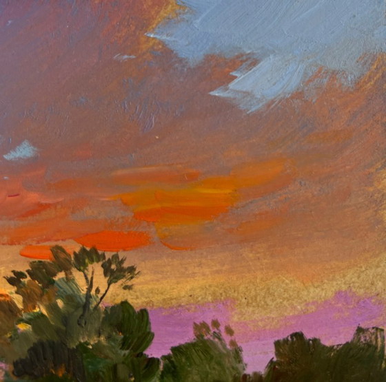 Image 1 of Original Oil Painting Sunset Field Landscape Gold of the passing day