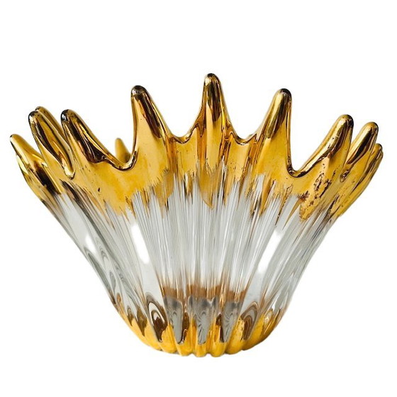 Image 1 of Ciotola in cristallo soffiato a bocca di metà secolo, placcata in oro, Cofrac Art Verrier, anni '60