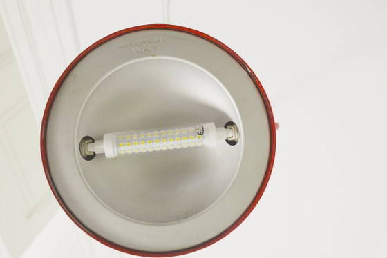 Image 1 of Vintage Italiaanse wandlamp, rode metalen wandlamp, mid-century modern, space age leeslamp