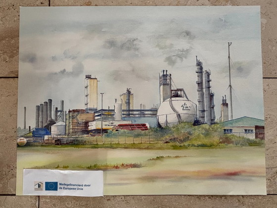 Image 1 of 10x landschappen, acryl op papier, niet ingelijst