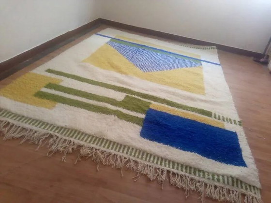 Tappeto berbero tessuto - motivo blu e giallo - tappeto marocchino fatto a mano - 300x210 cm – Tappeti, Wool (photo 5 of 8)