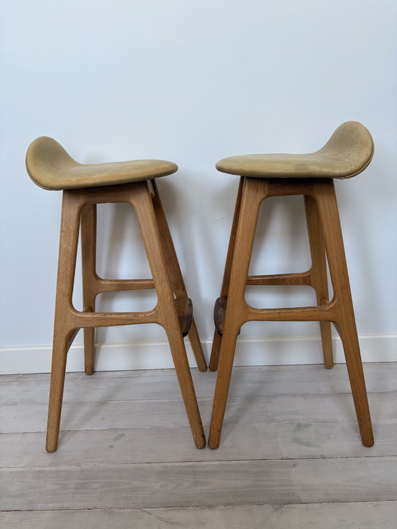 Image 1 of Set of 2 vintage Erik Buch model 61 bar stools