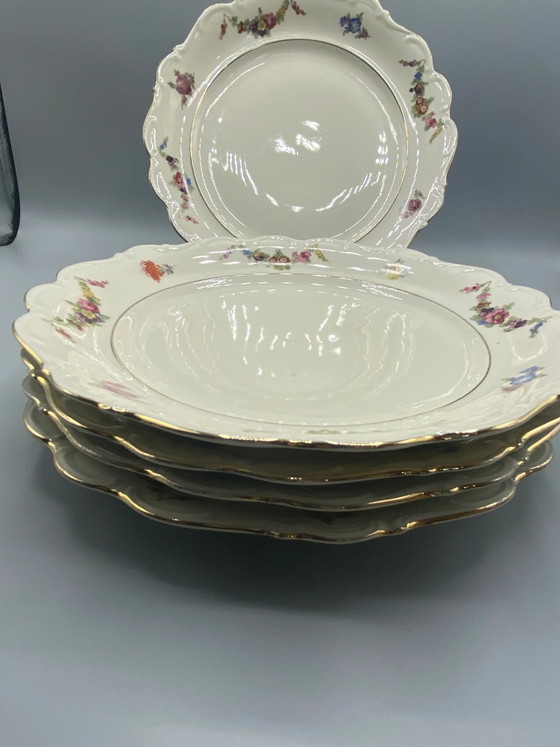 6 Schumann Arzberg Bavaria dinerborden, polychroom bloemendecor – Decoratieve objecten, Porcelain, Gold (photo 2 of 5)