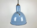 Bauhaus blauwe emaille industriële hanglamp, jaren 50
