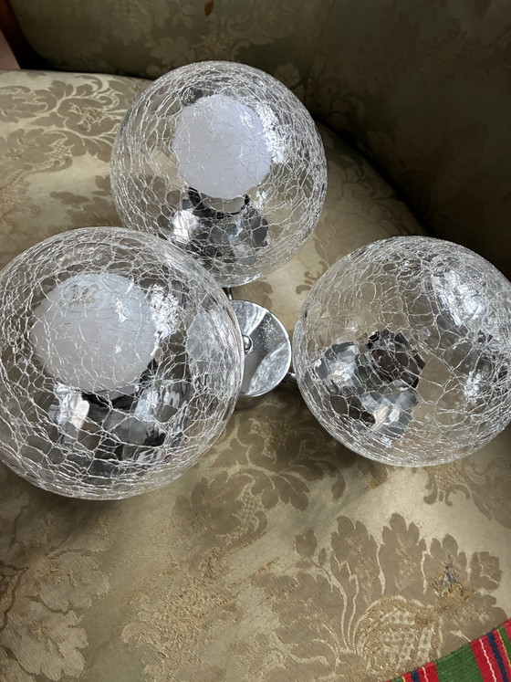 Image 1 of Vintage Space Age ceiling light – crackle frosted glass & chrome – 1970s (Doria / Vinegar style)