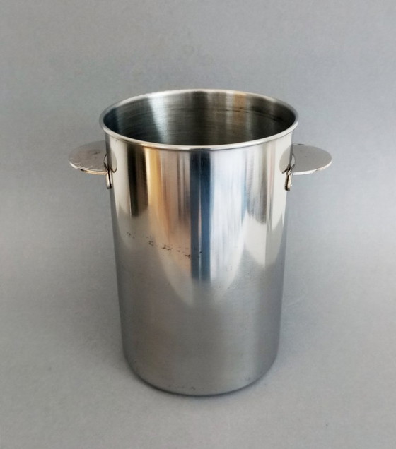 Image 1 of Brutalistische/modernistische stalen ijsemmer met koperen handvatten, circa 1970