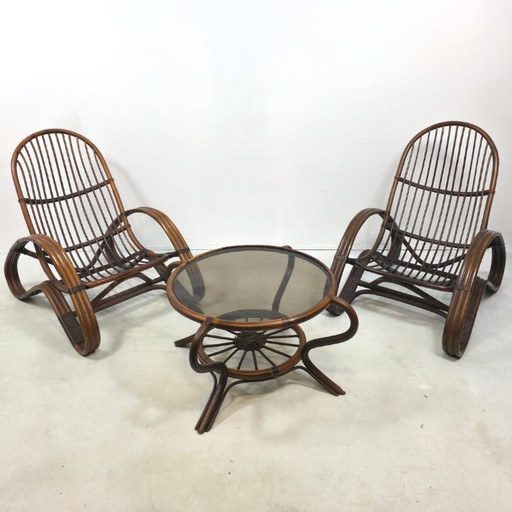Rattan lounge set 1960s Tito Agnoli Italian design