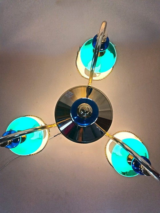 Image 1 of Plafondlamp, kroonluchter, art deco, Hollywood Regency, Gatsby, Murano glas, luxe verlichting, zeldzaam