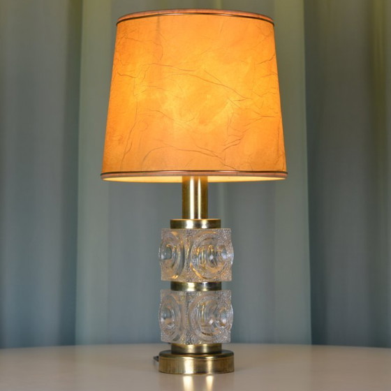 Image 1 of Mid century glass/brass table light