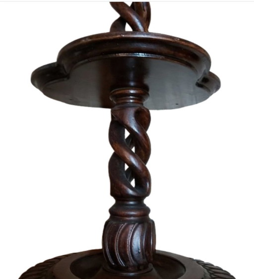 Open Barley Twist Hand Carved Wood Display Stand Circa 1950