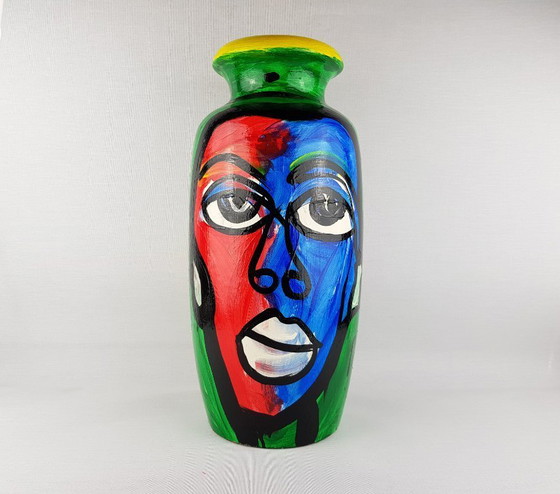 Image 1 of Vintage PETER ROBERT KEIL Handgeschilderde Scheurich Vaas Surrealistische Abstracte Kunst Berlijn 1983