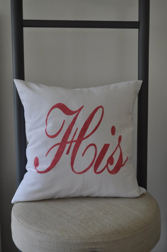 His and Hers Cotton Canvas Pillowcase, Wedding Gift, Home Decor / Set of 2 – Polyester (photo 5 of 7)