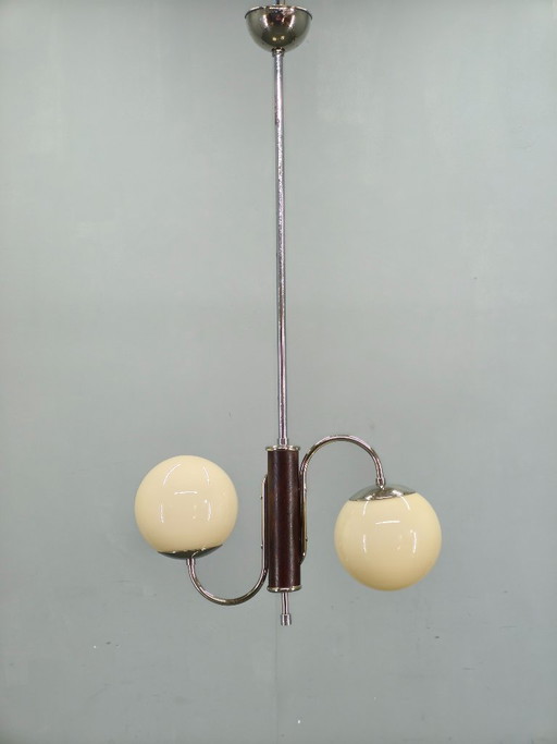 Tsjechische art-deco kroonluchter van chroom en glas, jaren 1930