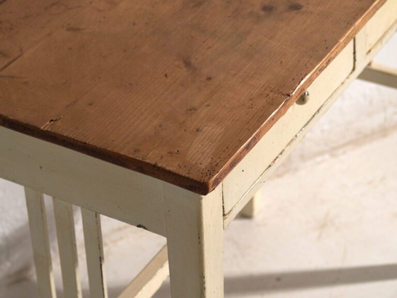 Antieke tafel met twee laden van grenenhout – Centraal-Europa, circa 1910 – Bijzettafels, Porcelain, Rustic (photo 18 of 40)