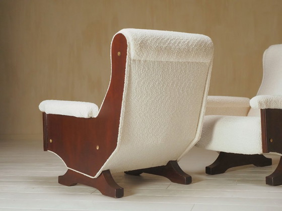 Image 1 of Pair of Italian 1960's modern walnut & boucle armchairs