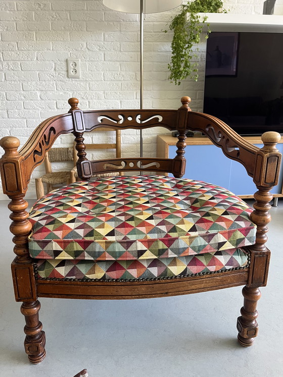 Image 1 of Antique wooden bench and matching chair - Neo-Renaissance