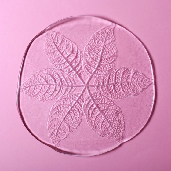 Image 1 of Large Kosta Boda Glass Cheese Platter: Vintage Leaf Design by Wärff / 1975