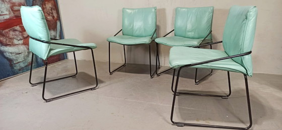 Image 1 of 4 x vintage Italiaanse leren eetkamerstoelen