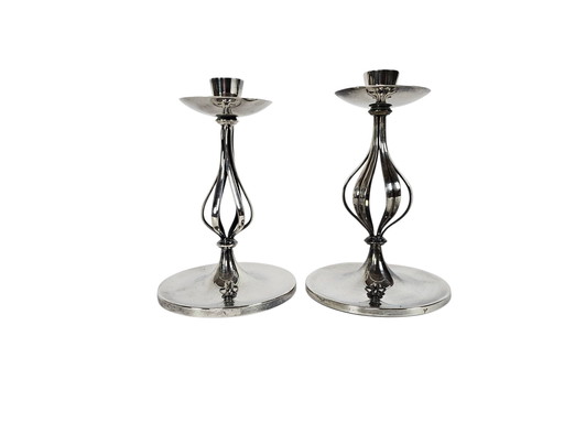 Keltum - Royal Van Kempen & Begeer - Gustav Beran - candlesticks (2) - silver-plated - signed - 60's