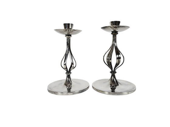 Image 1 of Keltum - Royal Van Kempen & Begeer - Gustav Beran - candlesticks (2) - silver-plated - signed - 60's