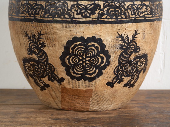 Cesto antico cinese in cartapesta con ritagli di carta neri – Cina, circa 1930 – Oggetti decorativi (photo 22 of 40)