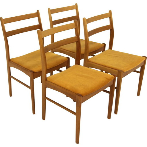 Set of 4 vintage beech and velvet chairs, Sweden 1960