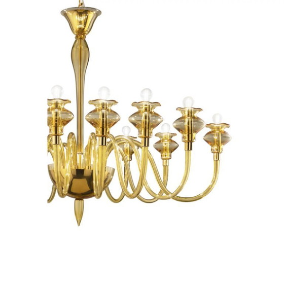 Image 1 of Lampadario moderno di lusso in vetro di Murano con finitura ambrata