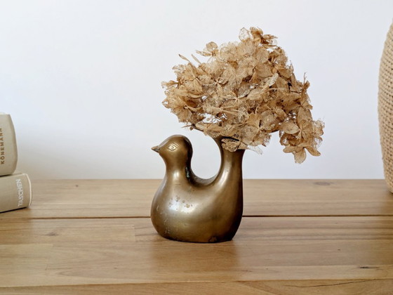Image 1 of 1960s Midcentury Style Brass Bird Candleholder or Bud Vase, Modern Rustic Accent