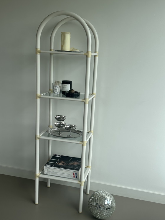 Image 1 of Scaffale vintage retrò Space Age in vetro acrilico bianco crema