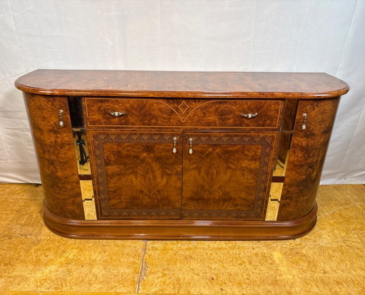 Vintage 1980s Hollywood Regency Italian Sideboard – Walnut Effect & Mirrored Details  