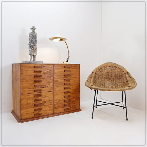 Image 1 of Vintage houten ordner met 22 laden, handgemaakt