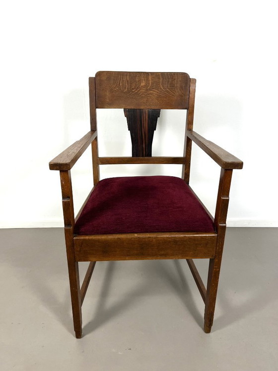 Image 1 of Dutch Art Deco Amsterdam School oak armchair, 1930s