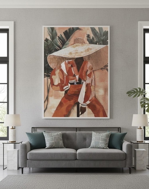 Extra groot boho-chic schilderij – Gestileerd tropisch modeportret