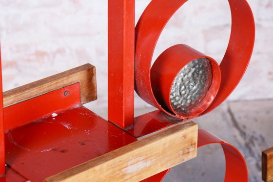 Original Mid-Century Decorative Wall, Brass, Paint, Lacquer, Czech, 1950s – Wall decoration, Metal, Wood (photo 5 of 11)