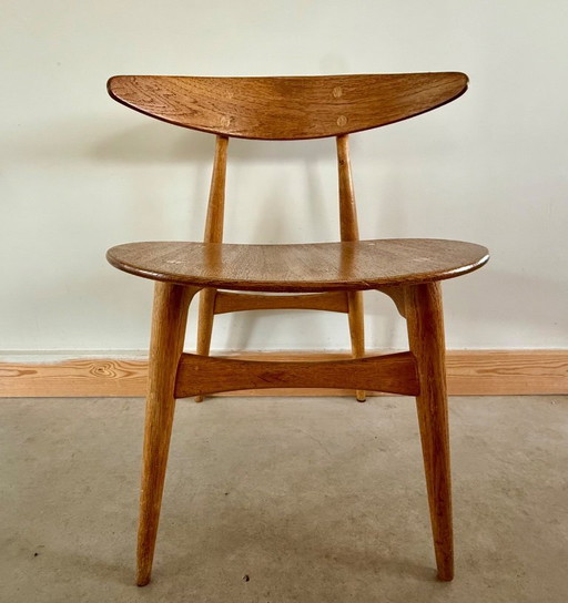 6 chaises de salle à manger en teck Hans Wegner CH33, conçues par Carl Hansen en 1960.