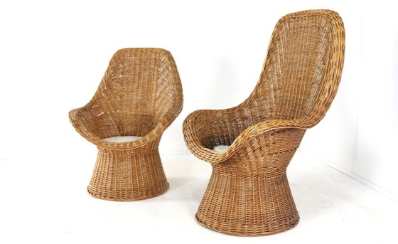 Image 1 of Set van 2 vintage rattan rotan stoelen fauteuils met kussentje