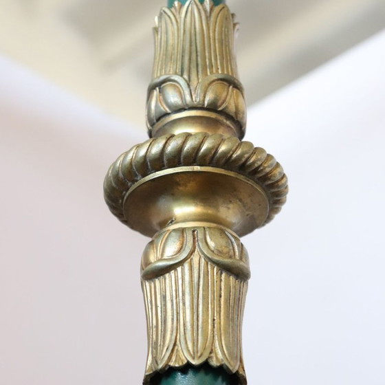 Chandelier in Gilded Bronze and Green Lacquered Metal 18 Bulbs, Italy Early 20th Century (photo 17 of 18)