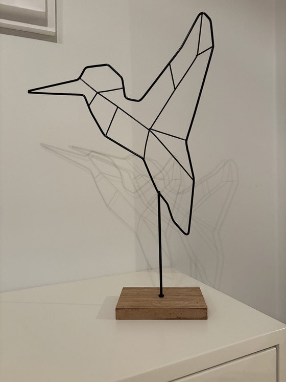 Image 1 of Kolibri, moderne Linienskulptur aus schwarzem Metall
