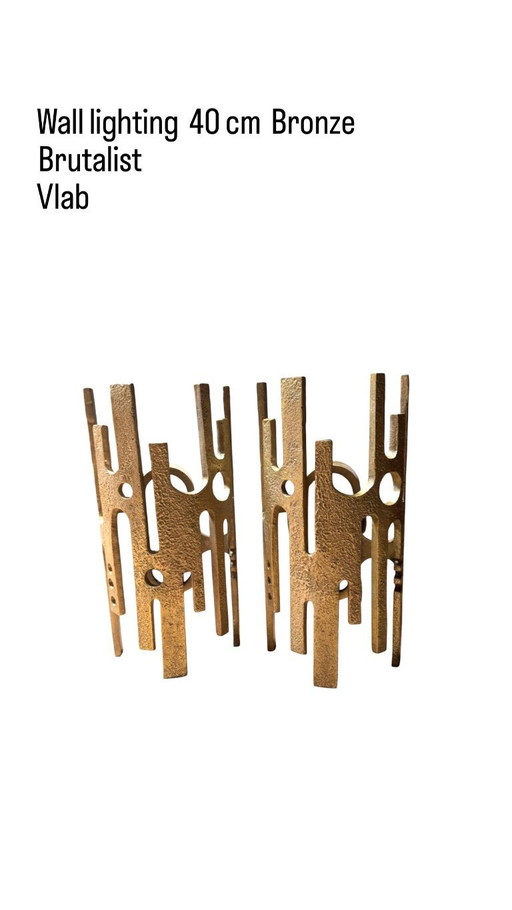 Pair of Brutalist VLAB sconces, signed bronze finish
