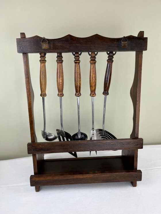 Mensola da cucina in legno antica con utensili – Accessori da cucina, Ferro, Metallo (photo 5 of 10)