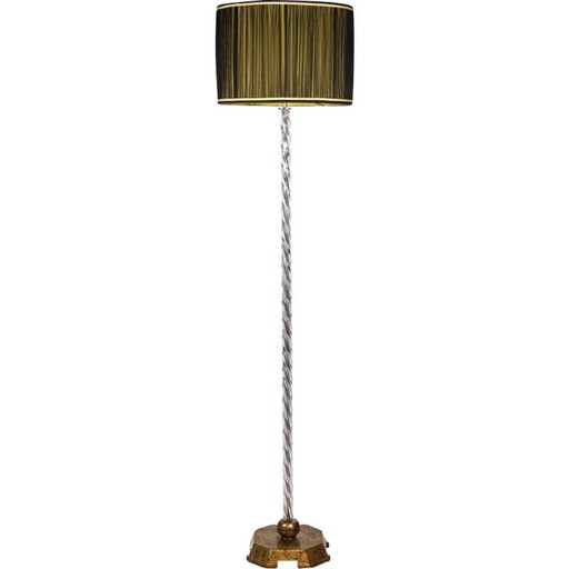 Vintage vloerlamp in glas en verguld metaal van Maison Baguès, Frankrijk 1950