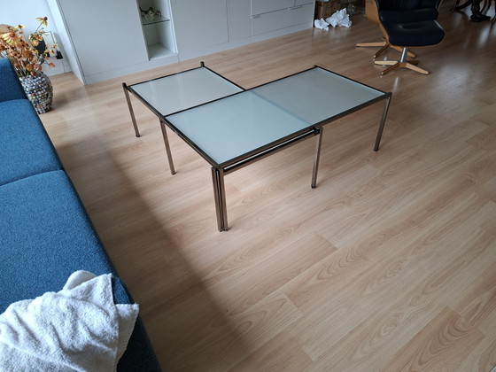 Dubbele salontafel ca1970, Glas, Metaal, Zilver (foto 2 van 7)