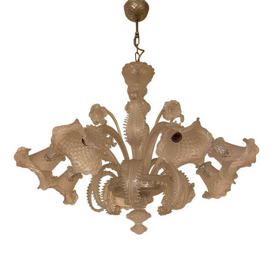 Image 1 of 1970S Italian Style Murano Glass In Transparent And Sand Chandelier