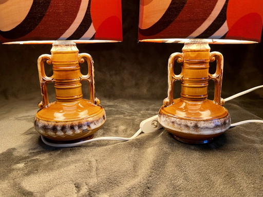 Unique Pair of Vintage 70s Table Lamps Scheurich 501/17 - Retro Pattern Shade - Perfect Condition (photo 2 of 10)