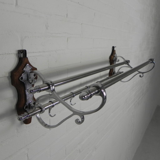 Chrome Art Deco Wall Coat Rack With 6 Hooks, 1930s