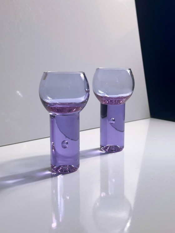 Image 1 of 6 Vintage Aperitif Gläser Sergio Asti Chamäleon Aperitivo Alexandrit Brutalist Space Age Drink Gläser Bubble Neodymium Italien 7